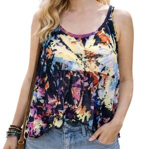 FP2 Free People Floral Tank Top Shirt Oversized Medium Cropped Loose Flowy